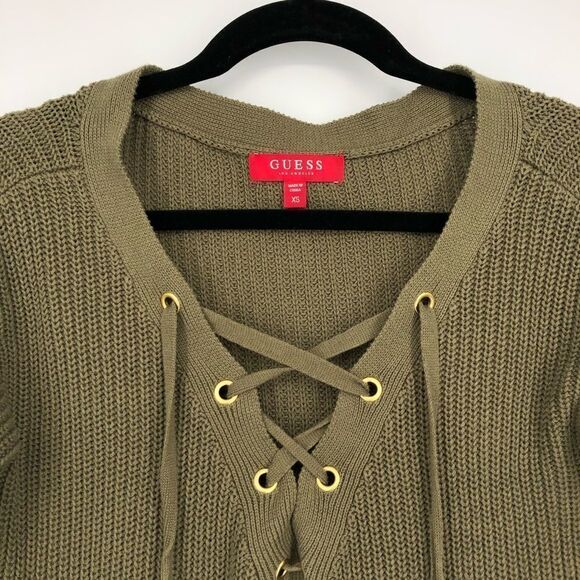 GUESS Khloe Lace-Up Sweater in Green - Picture 5 of 13